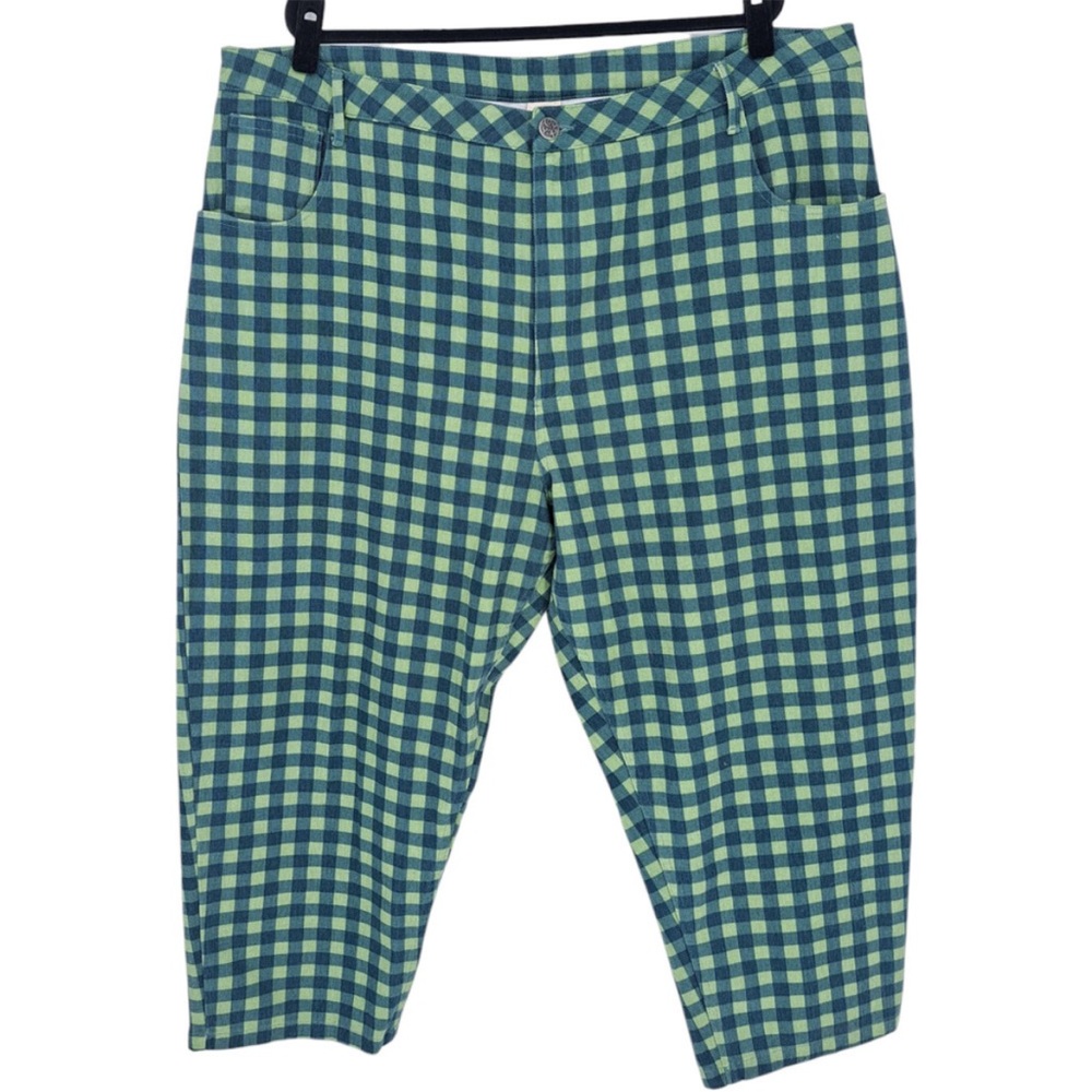 Lucy & Yak Drew Jeans Organic Twill Gabriella Check Green Blue Women's 44R US 20